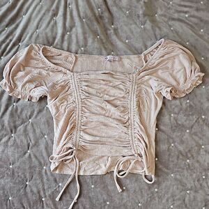 Crave Fame Pinkish-Cream Ruched Tie Front Blouse, Juniors, Size L